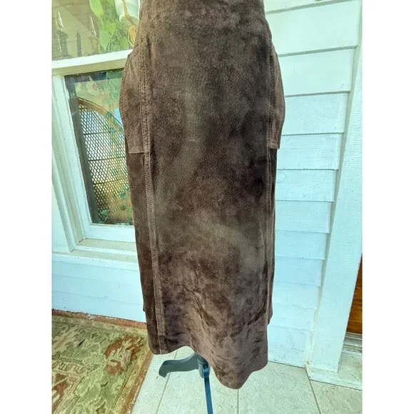 Vintage 70's Anne Fogarty Brown Suede Skirt Marked Size 14 - Picture 13 of 16